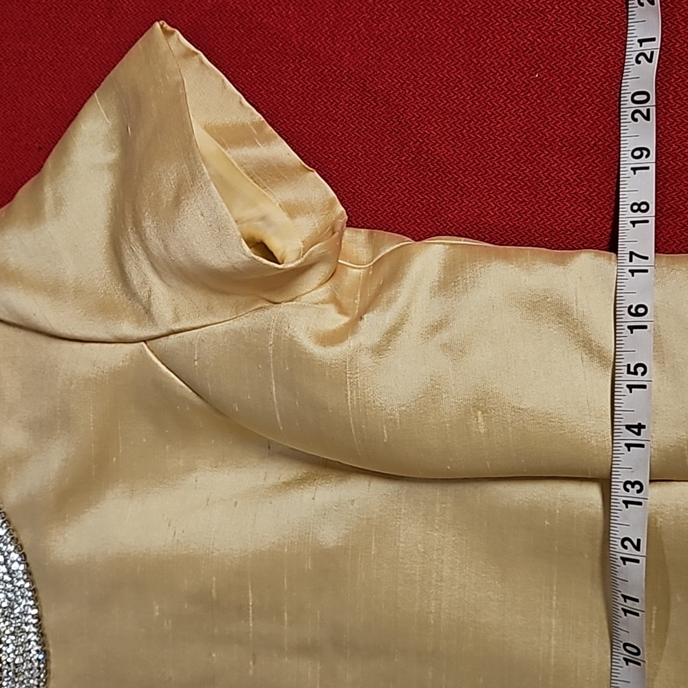 Vintage 50's yellow dress cap sleeve rhinestone collar lined sz. 8/10 - Picture 9 of 10